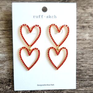 Ruff-skch Red Double Heart Crystal Earrings